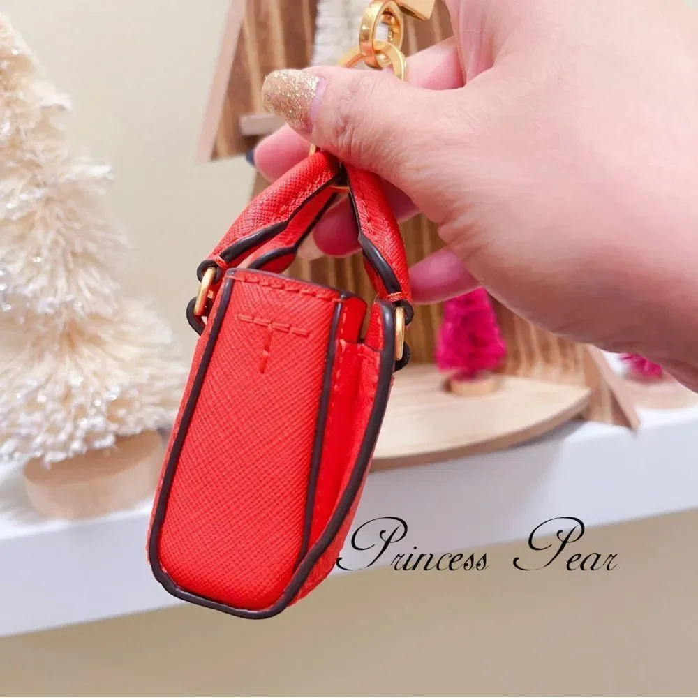 NWT Tory Burch Robinson Mini Tote Key Fob Bag Charm Keychain Gold / Bright Samba